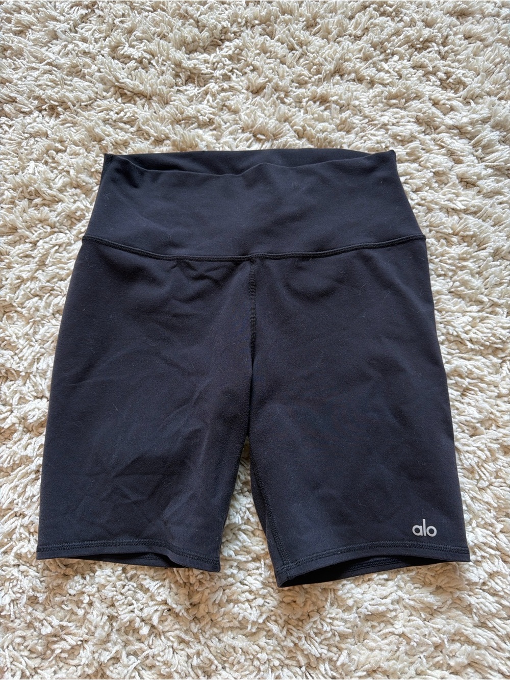 ALO Yoga Black High-Waist Bike Shorts with Subtle Logo